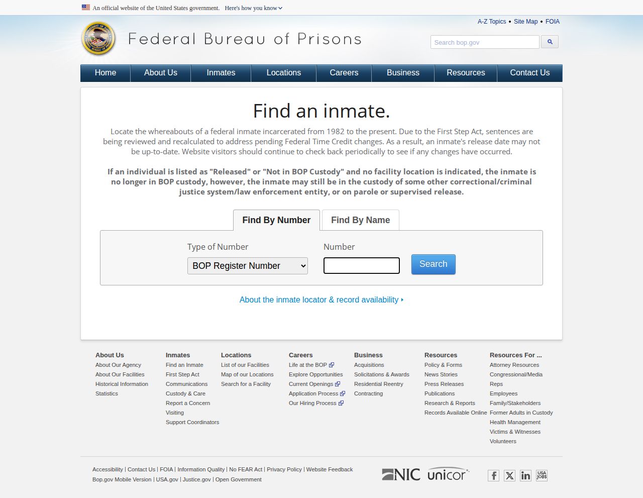 Federal locator for a Hall County related released inmate search